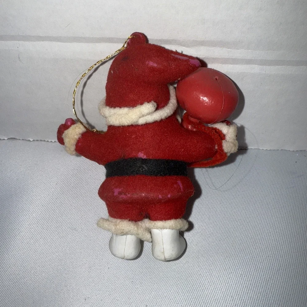 Vintage Christmas Decoration‎ Flocked Velvet Plastic Santa Claus Ornament Figure